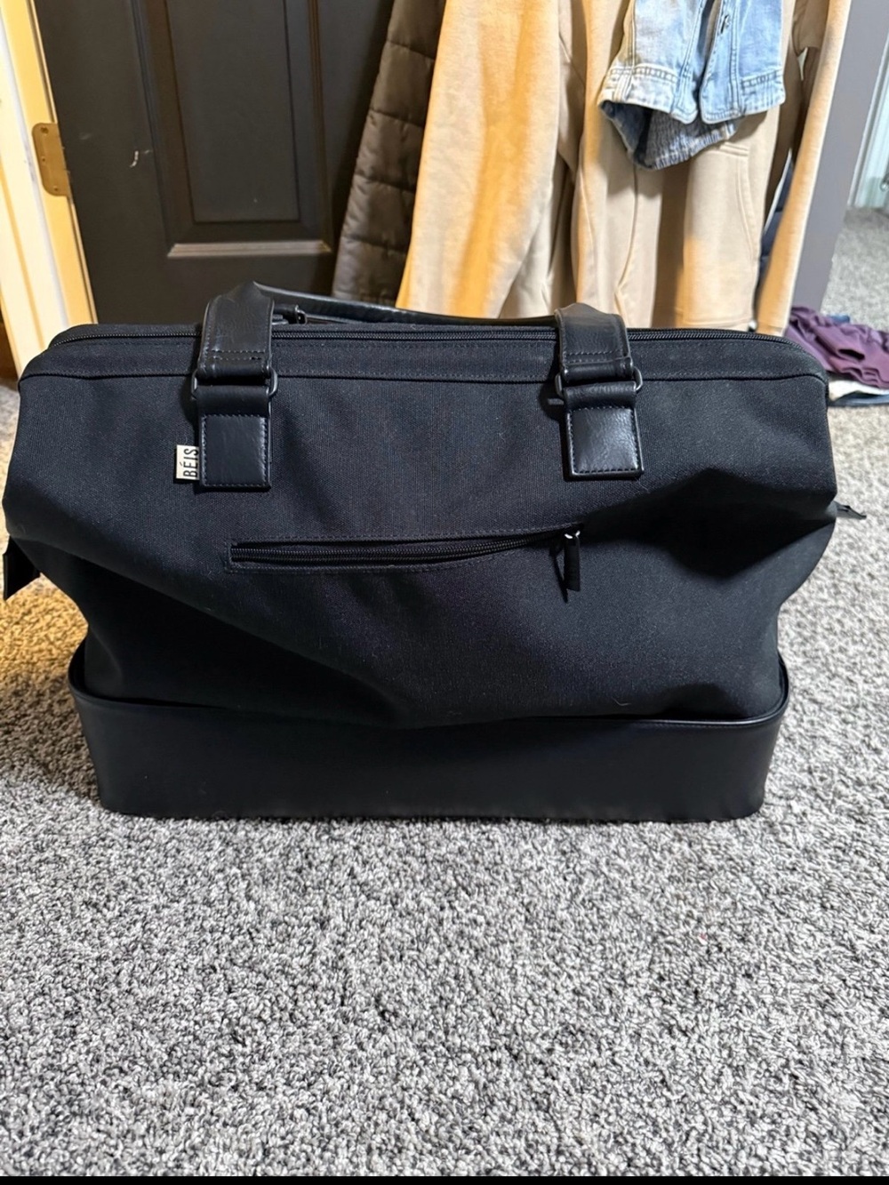 BEIS Black Travel Duffel with Structured Base